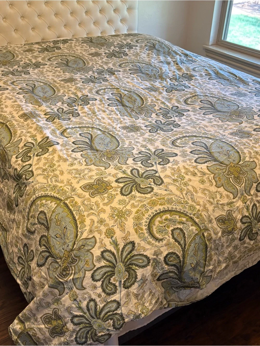 Pottery Barn Full Queen Duvet Cover Organic Cotton Charlie Paisley Green Blue